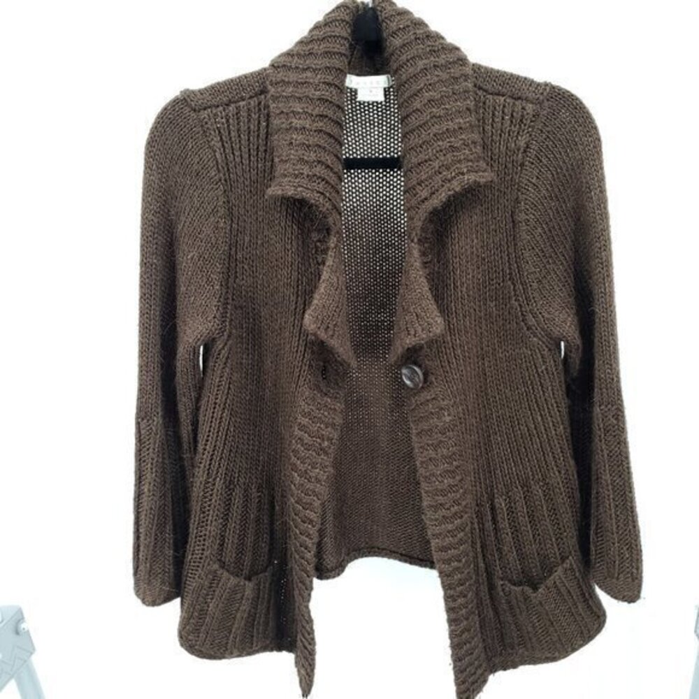 Tweeds Wool/Alpaca Blend Super Soft Chunky Open 3/4 Sleeve Cardigan S Brown